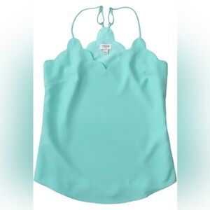 J. Crew Sunwashed Aqua Scalloped Racerback Tank Blouse Fully Lined Sz 14 NWT